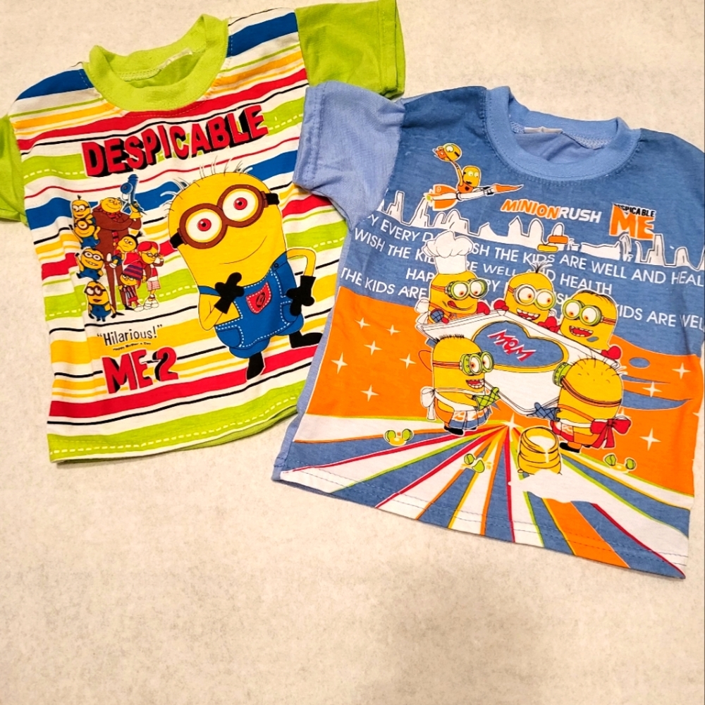Two Despicable Me brightly colored tee shirts